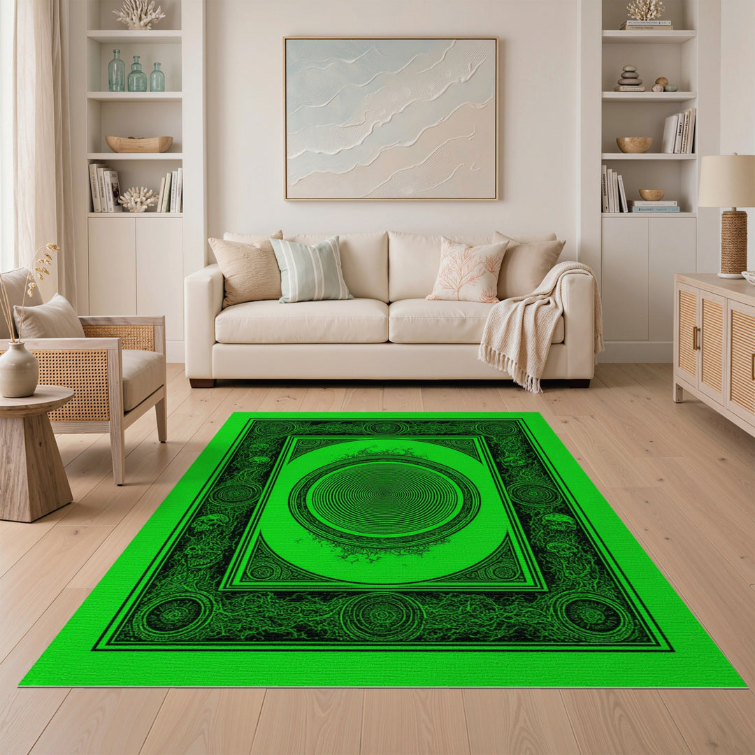 Green Skull Spiral Geometric Area Rug