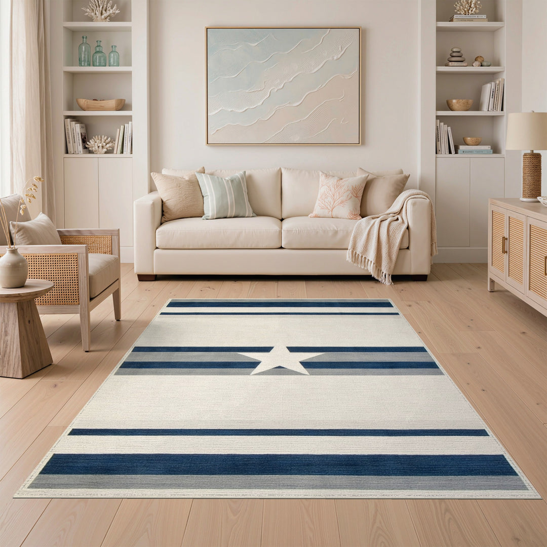 Blue Striped Star Area Rug