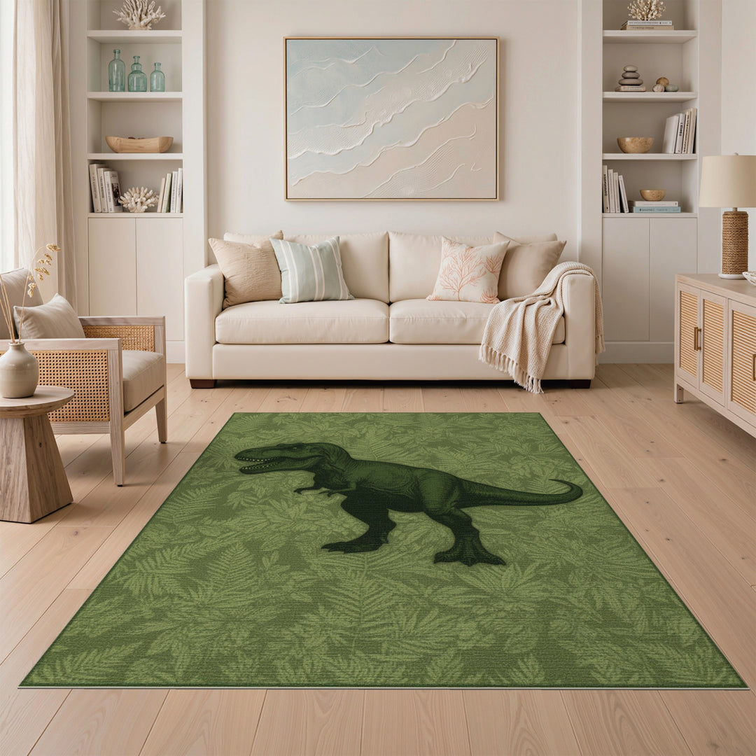 Green T-Rex Dinosaur Area Rug