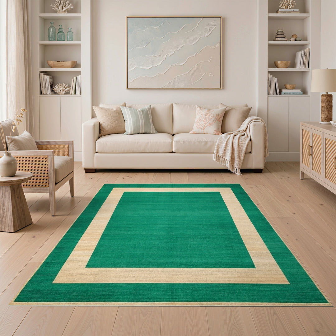 Green Geometric Modern Green Geometric Border Area Rug