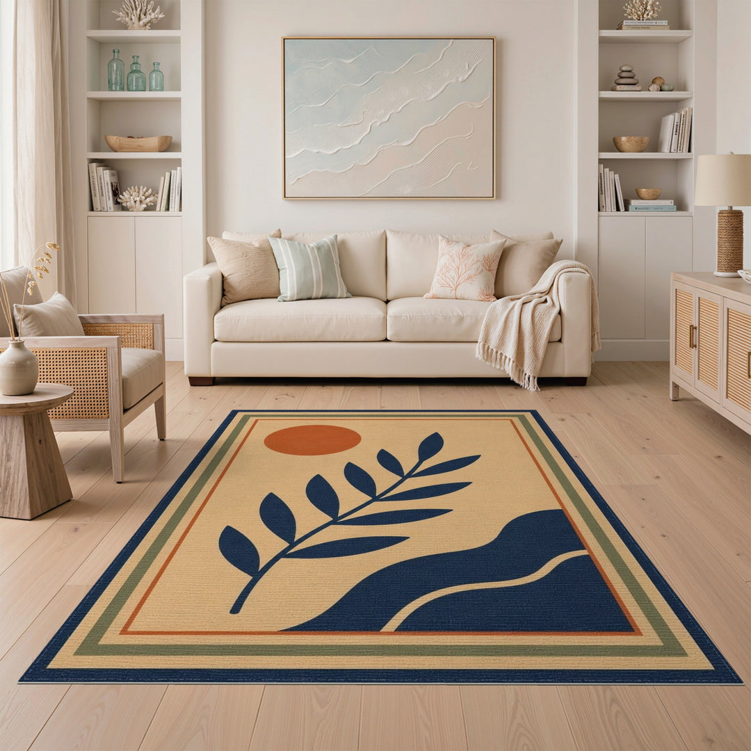 Abstract Leaf Sun Beige Area Rug