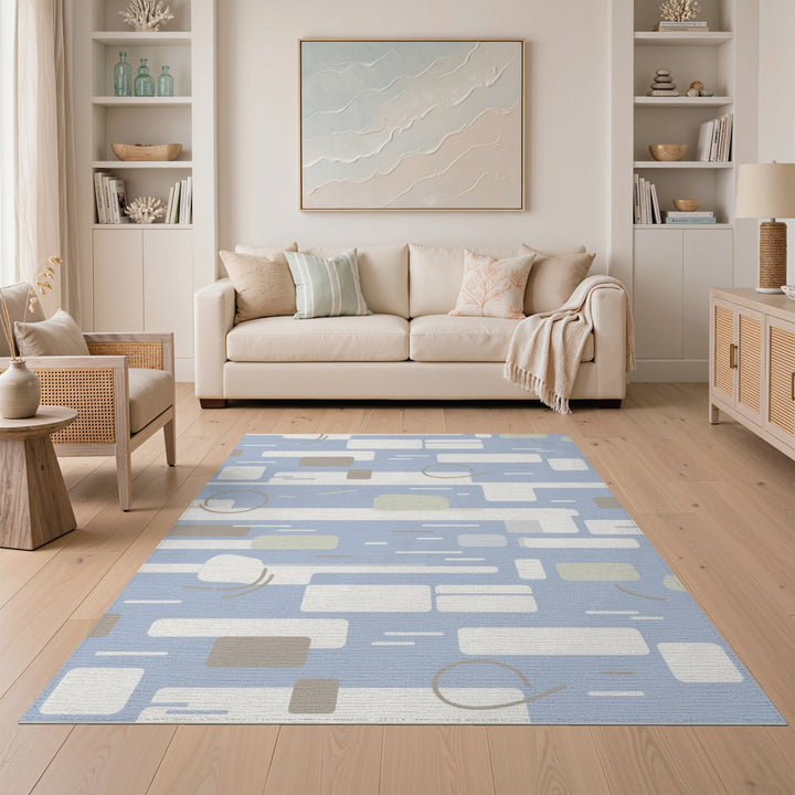Abstract Area Blue Abstract Washable Area Rug