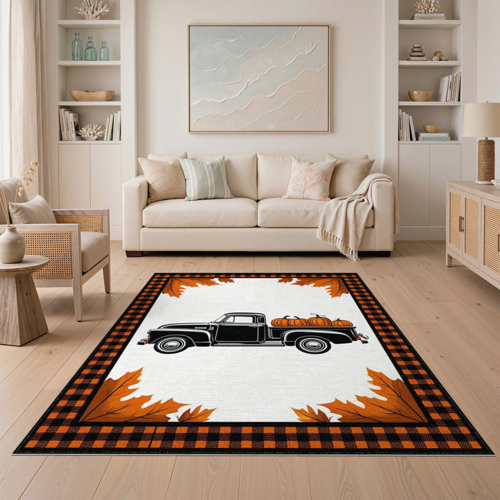 Vintage Truck Pumpkin Fall Area Rug