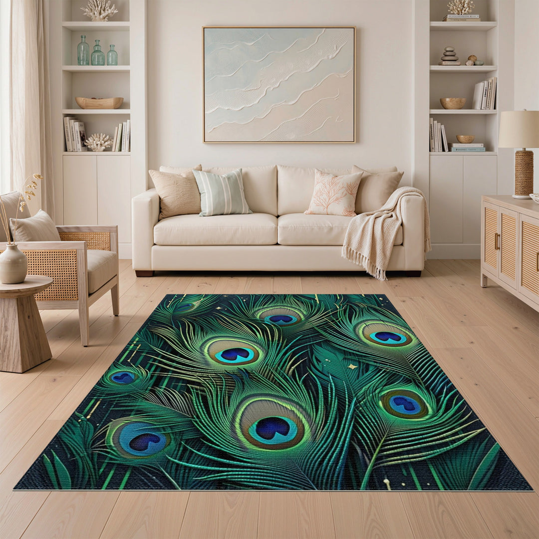 Peacock Feather Teal Green Area Rug