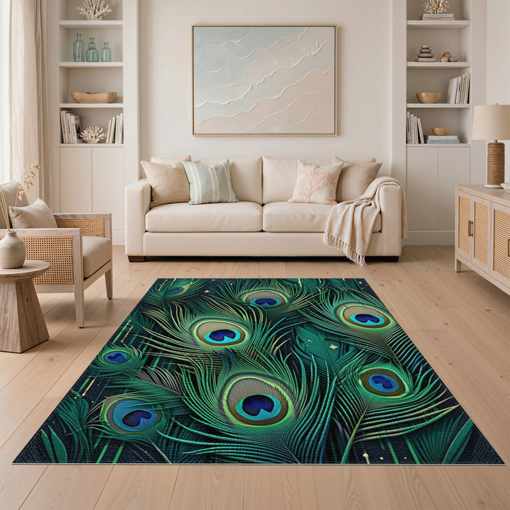 Peacock Feather Teal Green Area Rug