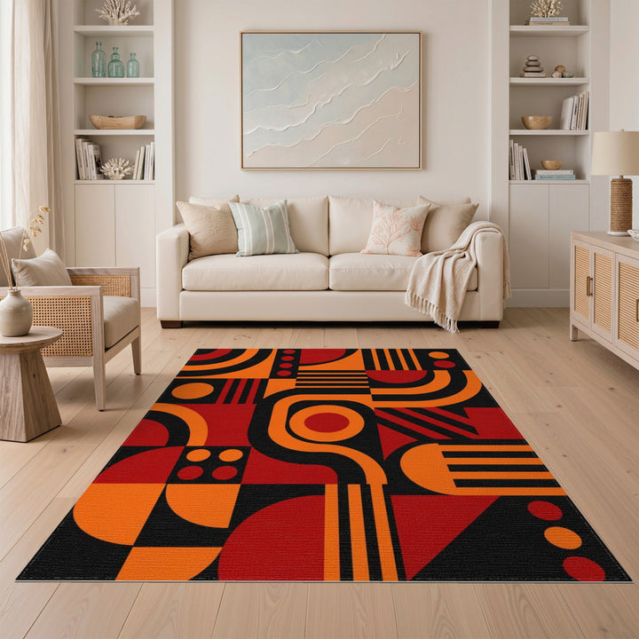 Bold Geometric Orange Red Area Rug
