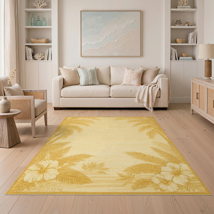 Yellow Palm Tree Hibiscus Area Rug