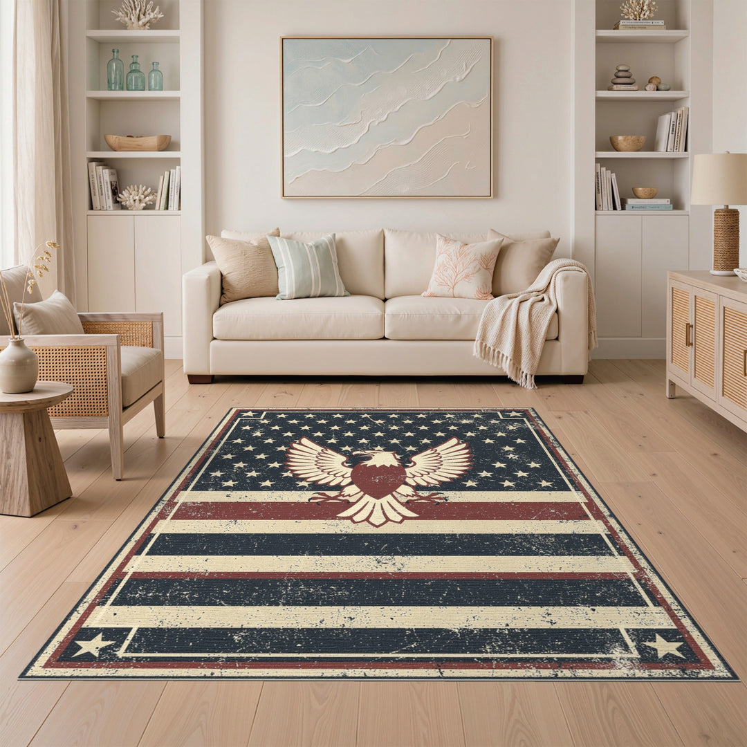 Multi-color and Patterns Distressed Eagle Flag Area Rug