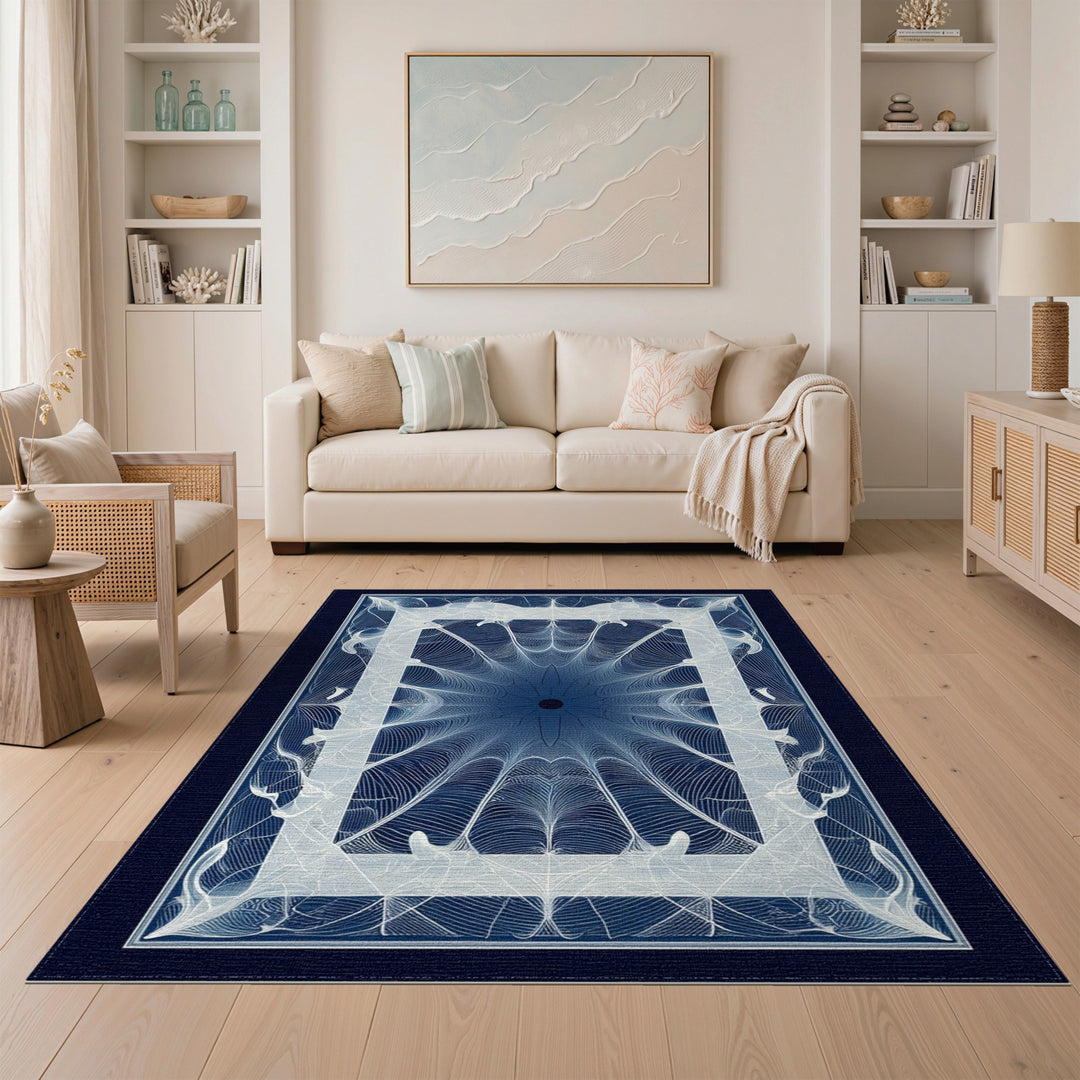 Blue Geometric Symmetry Area Rug
