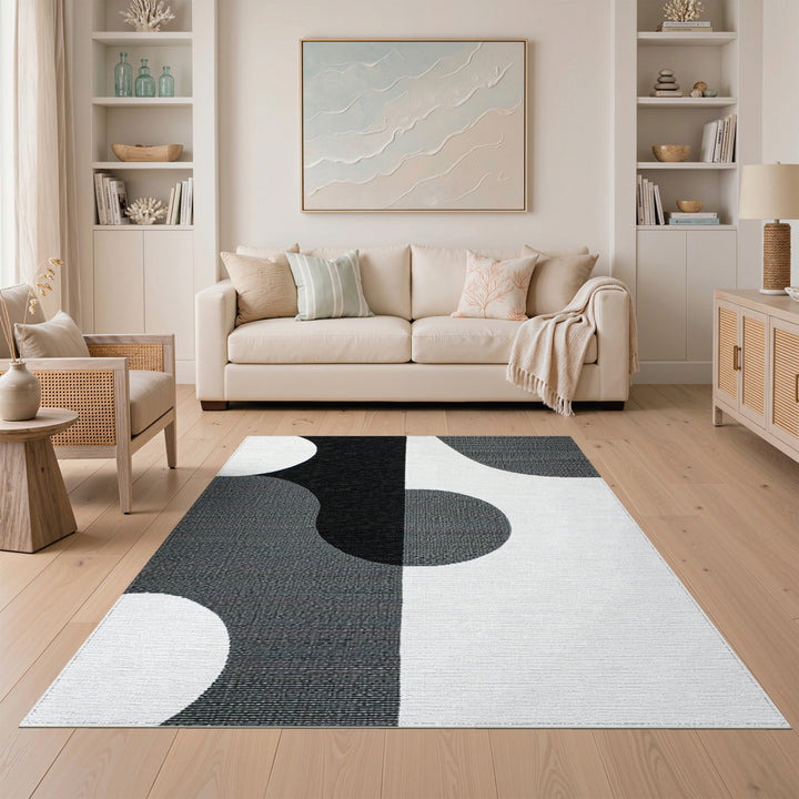Bold Black White Geometric Circle Area Rug