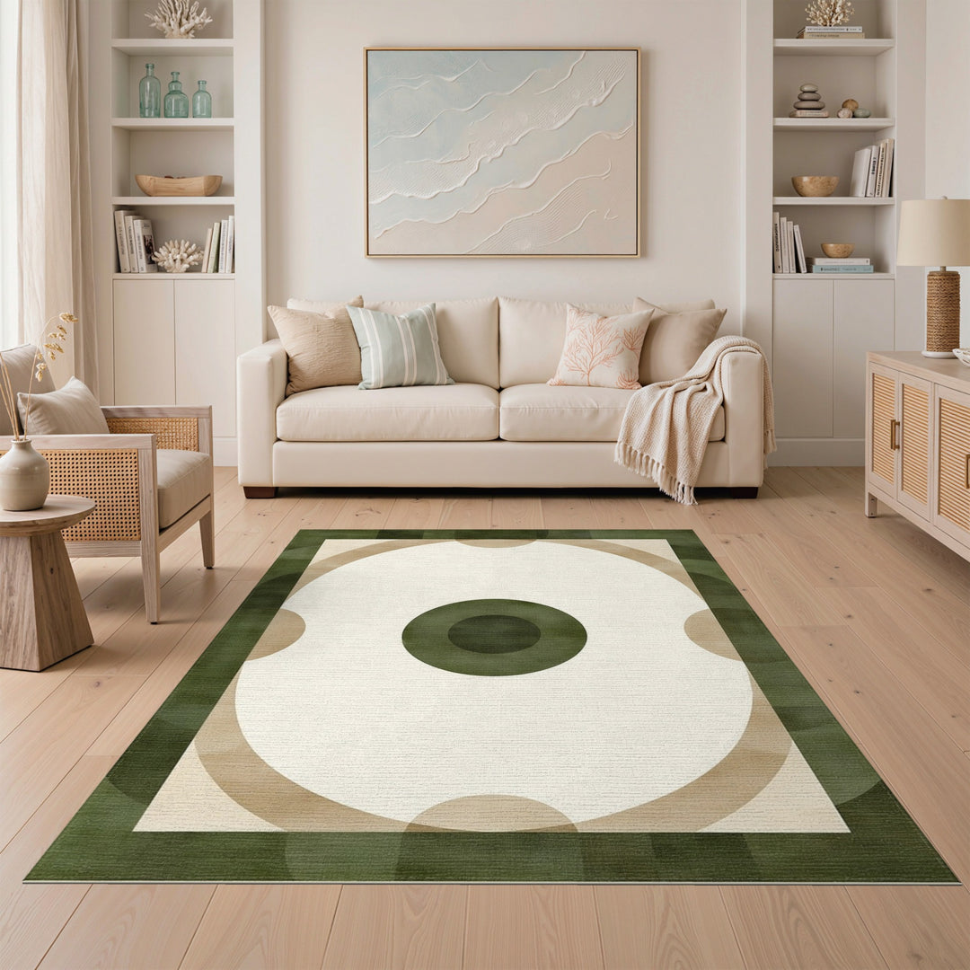 Geometric Modern Green Geometric Concentric Circle Area Rug