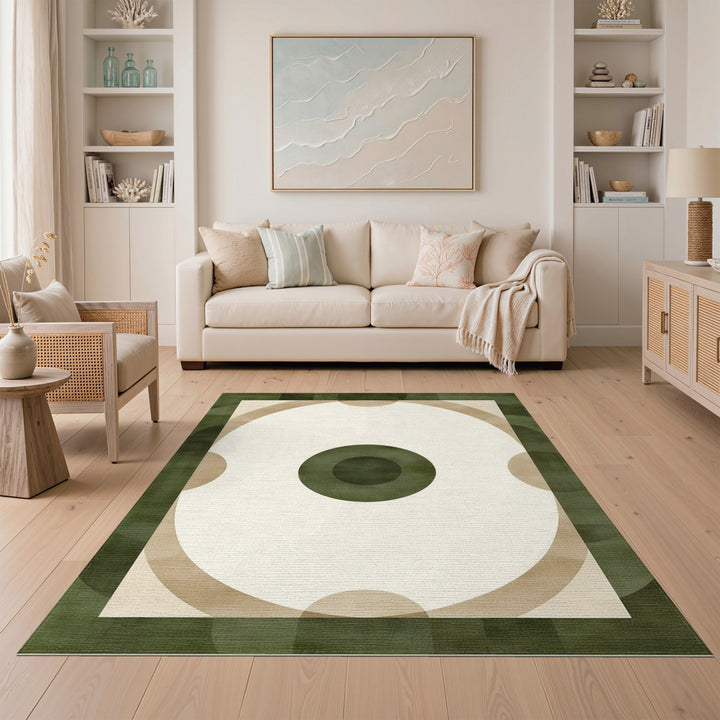 Geometric Modern Green Geometric Concentric Circle Area Rug