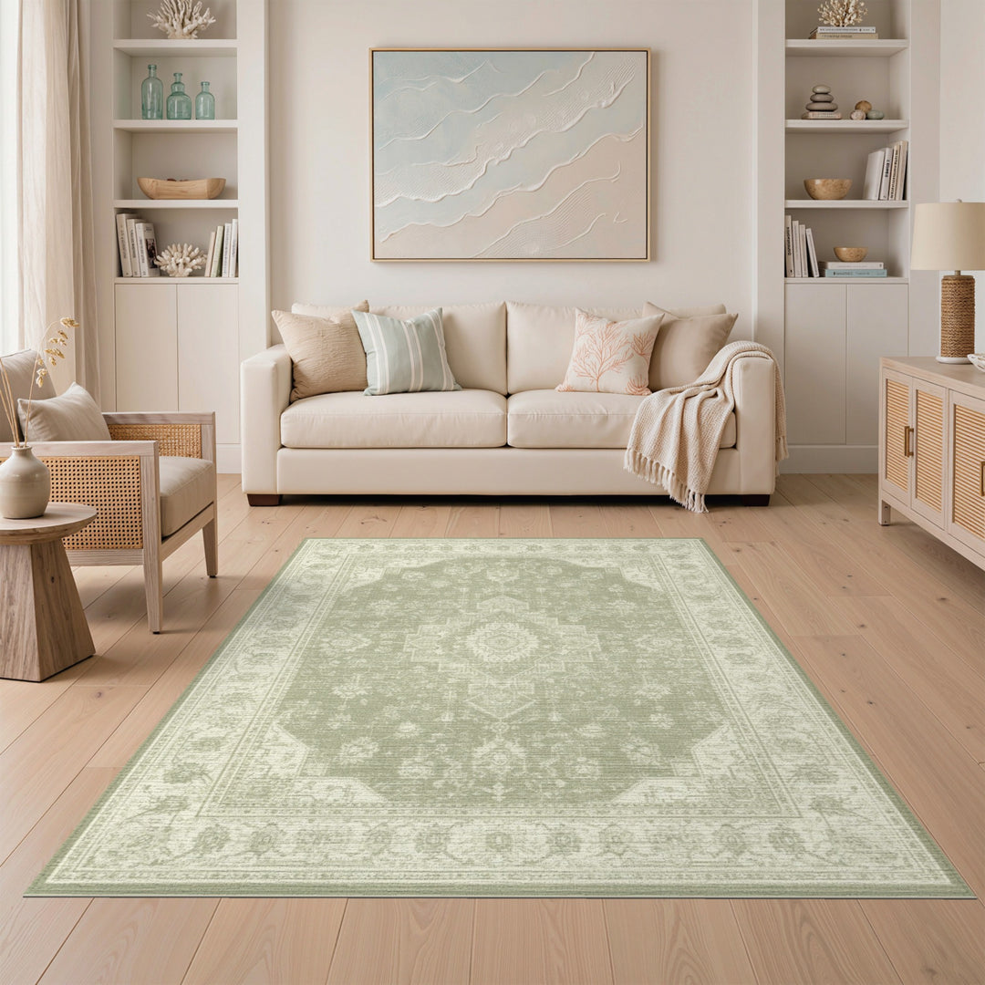 Medallion Green Traditional Persian Medallion Area Rug