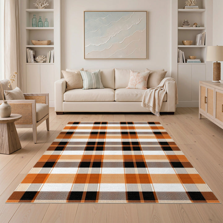 Multi-color and Patterns Bold Orange Black Plaid Area Rug