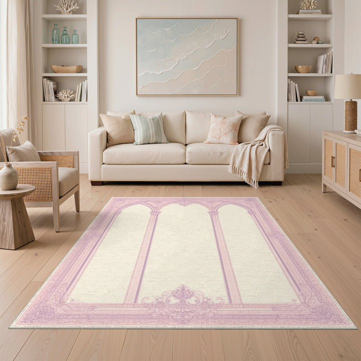 Pink Ornate Triple Arch Area Rug