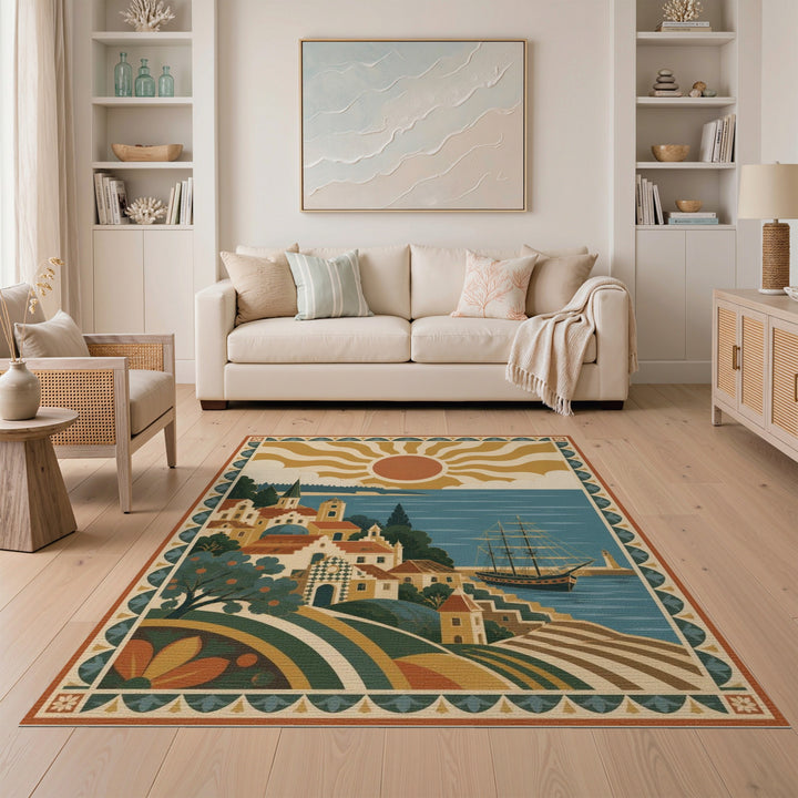 Coastal Mediterranean Harbor Area Rug
