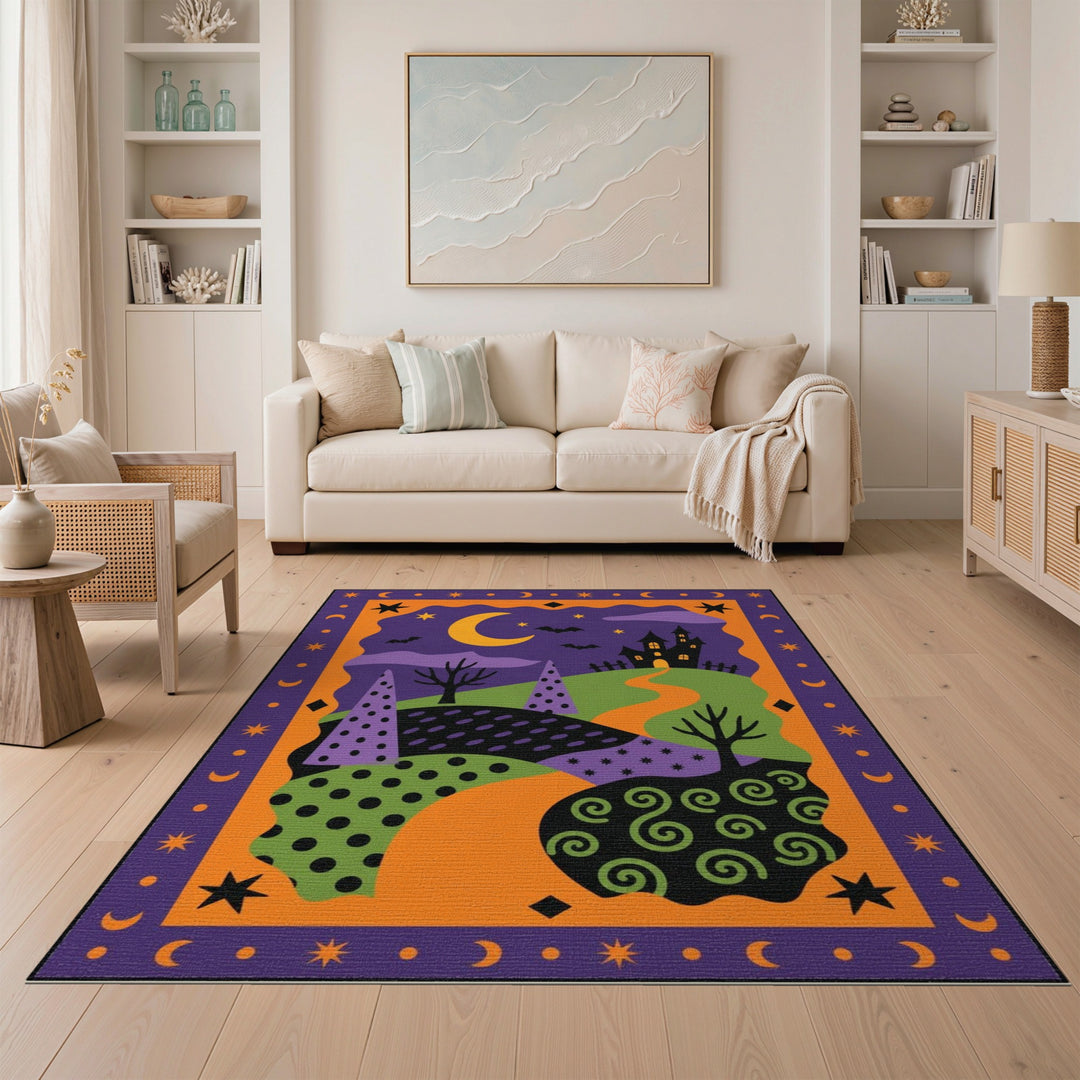 Halloween Castle Purple Kids Area Rug