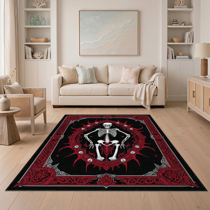 Red Skeleton Floral Area Rug