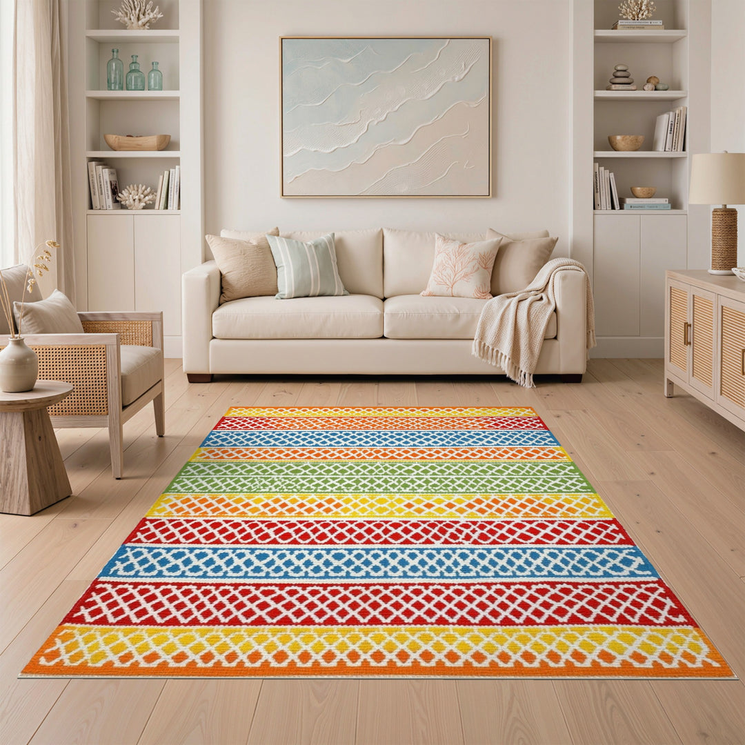 Vibrant Multi-Color Lattice Area Rug