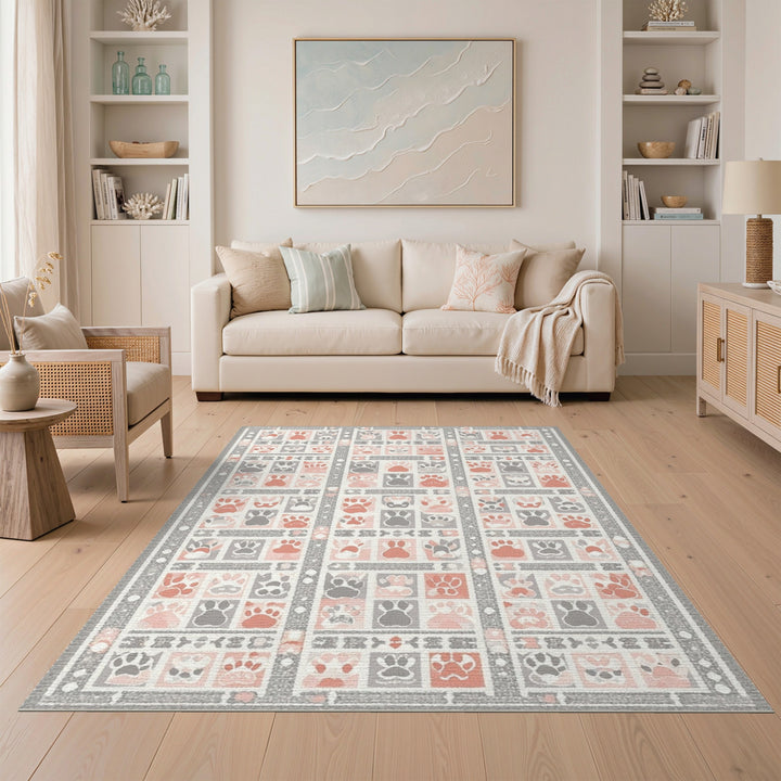 Pink Paw Print Kids Washable Area Rug