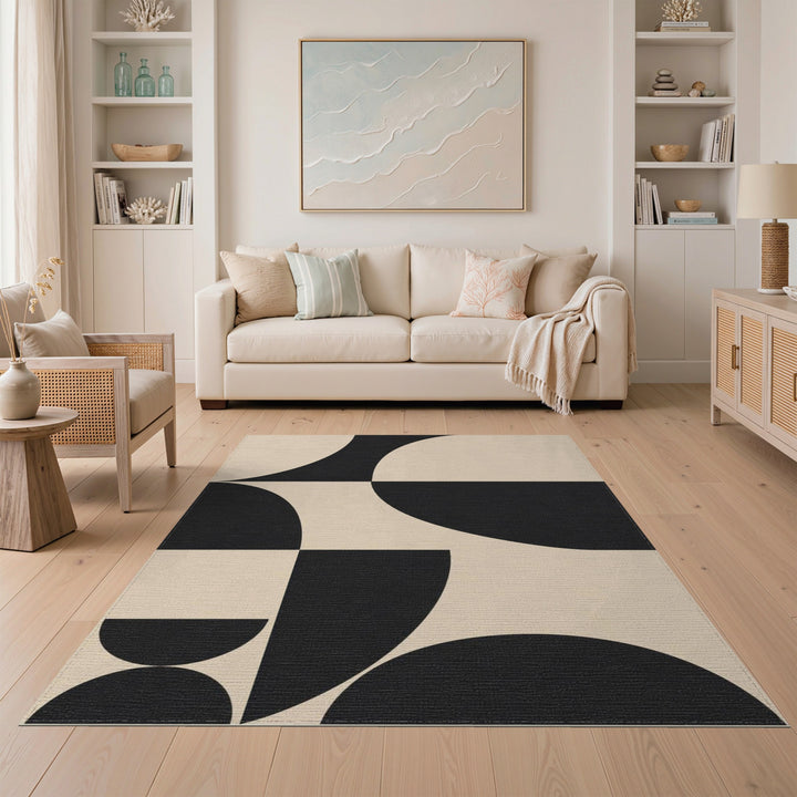 Black Beige Geometric Area Rug