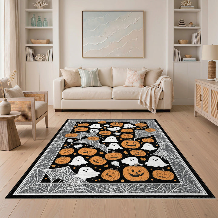 Multi-color and Patterns Spooky Halloween Pumpkin Ghost Area Rug