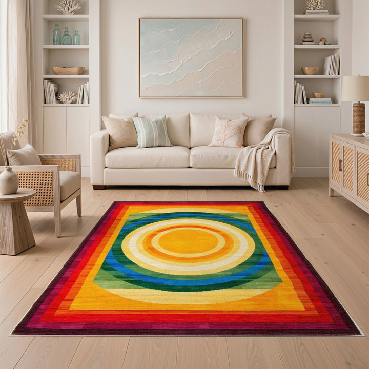 Vibrant Concentric Circle Multi-Color Area Rug