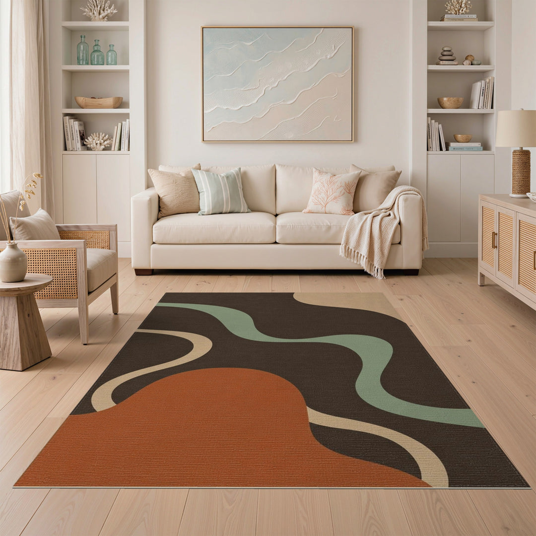 Abstract Area Abstract Wave Brown Area Rug