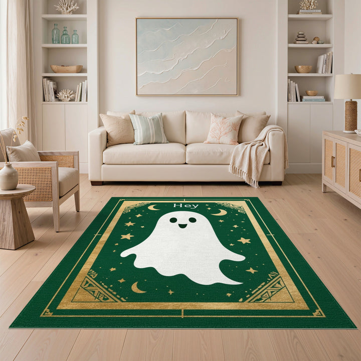 Cute Ghost Green Kids Area Rug