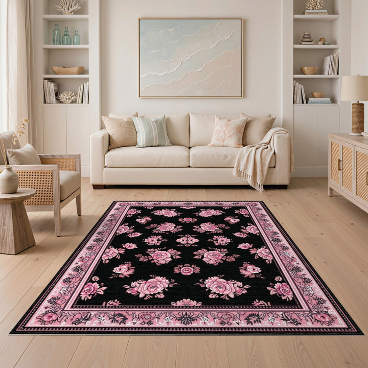 Pink Rose Floral Vintage Area Rug