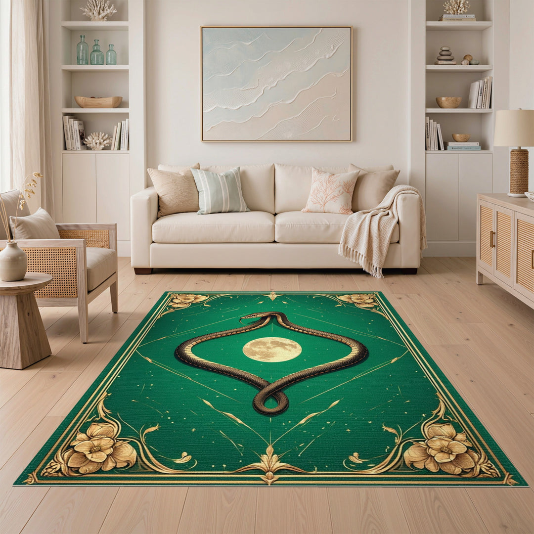 Serpent Moon Green Floral Area Rug
