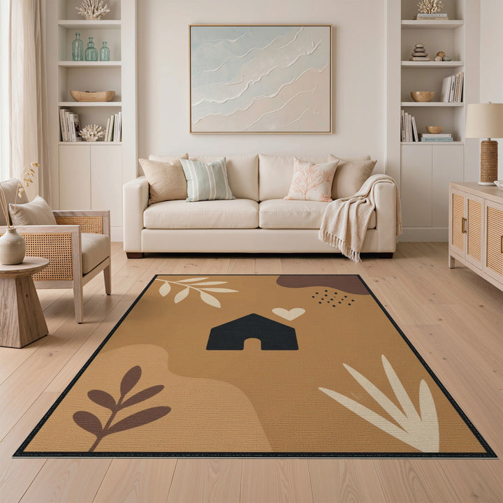 Abstract House Heart Brown Area Rug