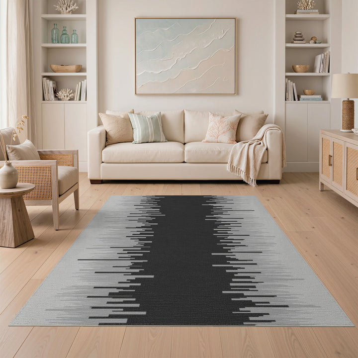 Black White Abstract Waveform Area Rug
