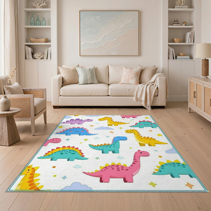 Multi-color and Patterns Colorful Dinosaur Kids Cartoon Area Rug