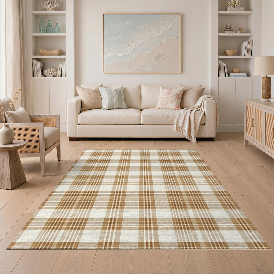 Brown Plaid Check Area Rug