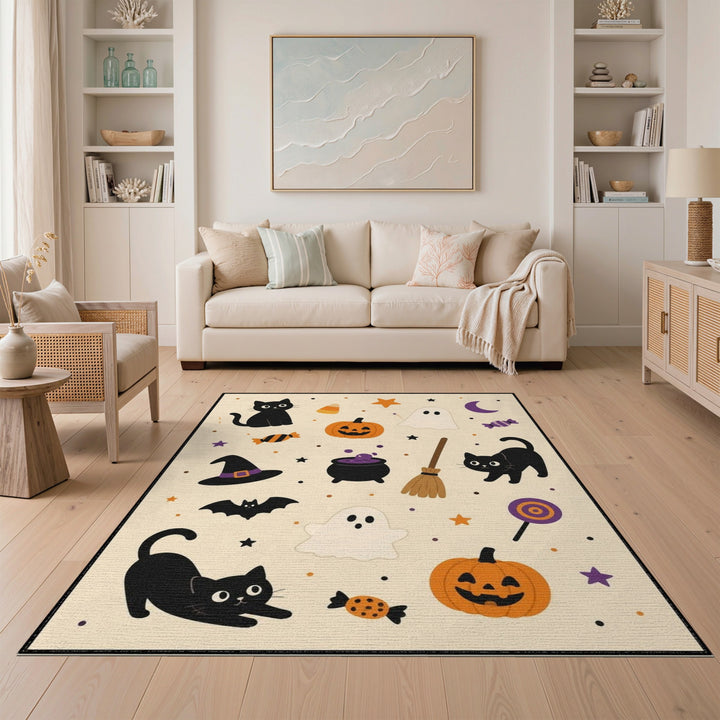 Halloween Black Cats Pumpkins Area Rug