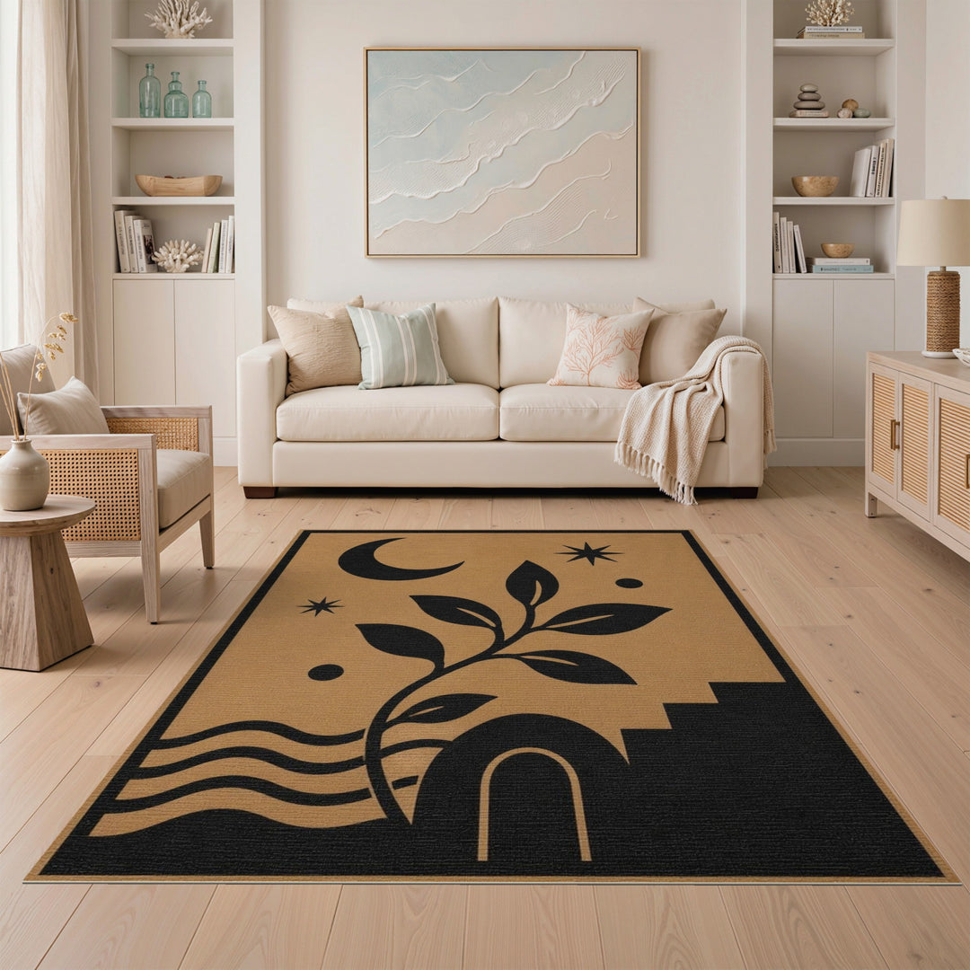 Boho Moon Plant Washable Area Rug