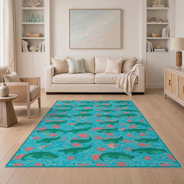 Blue Alligator Kids Washable Area Rug