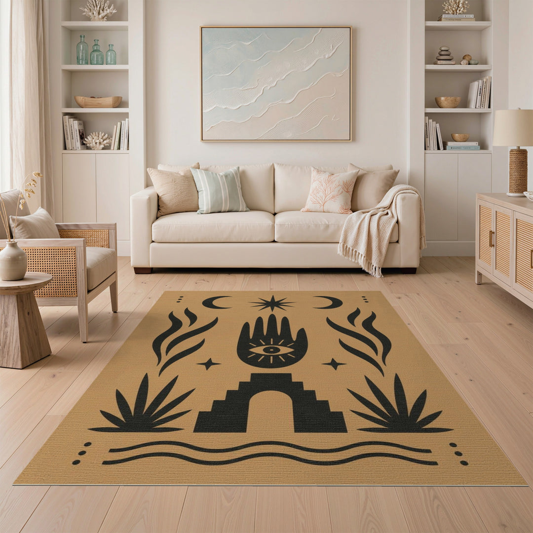 Mystic Hand Eye Brown Tan Area Rug