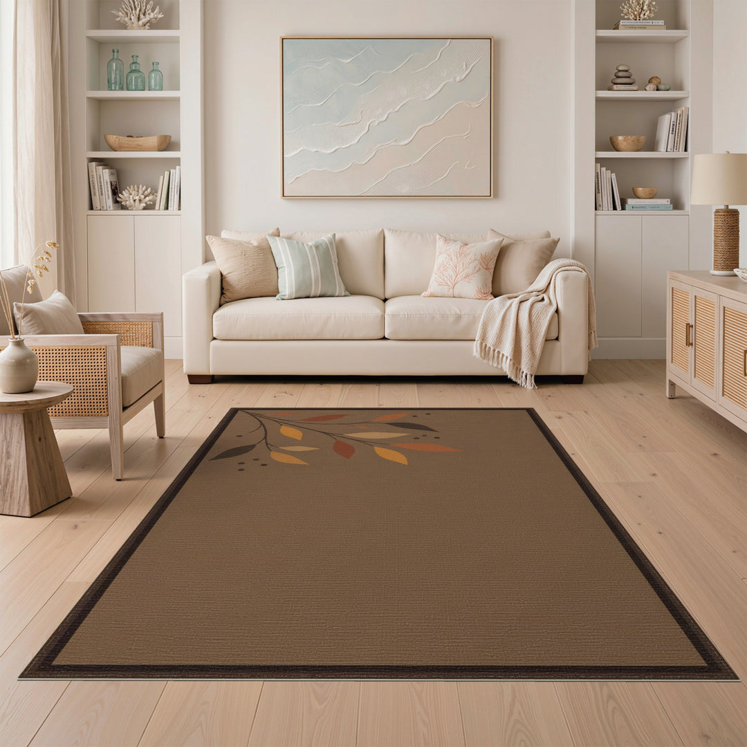 Autumn Leaf Branch Brown Area Rug