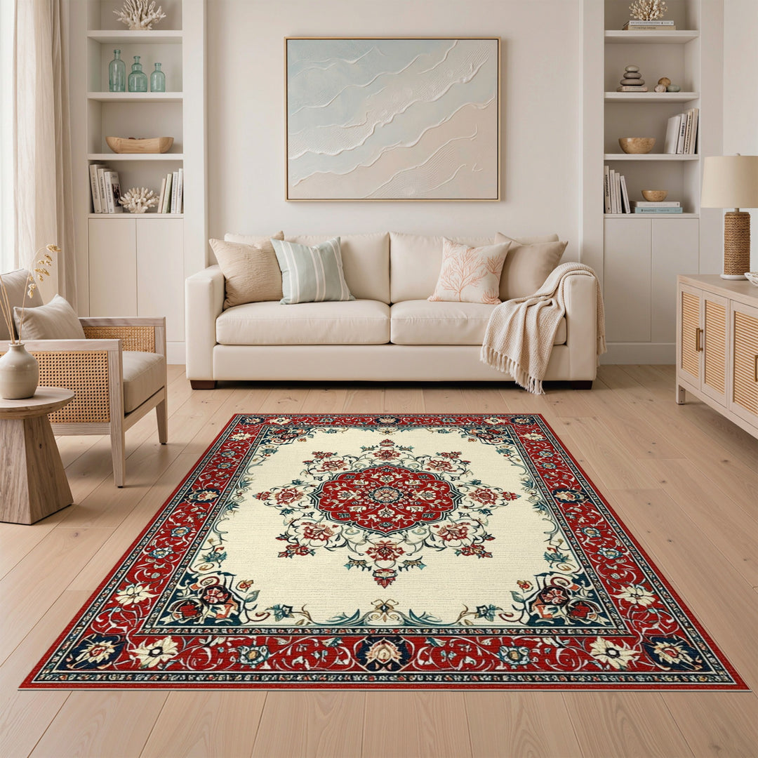 Red Persian Floral Medallion Area Rug