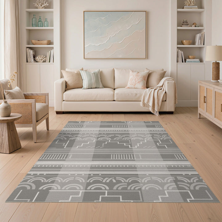 Grey Geometric Step Area Rug