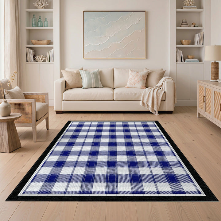 Geometric Modern Navy Blue Checkered Area Rug