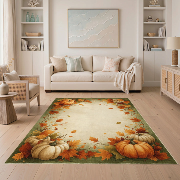 Orange Rustic Farmhouse Autumn Pumpkin Harvest Area Rug