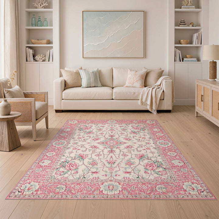Pink Rose Floral Vintage Area Rug