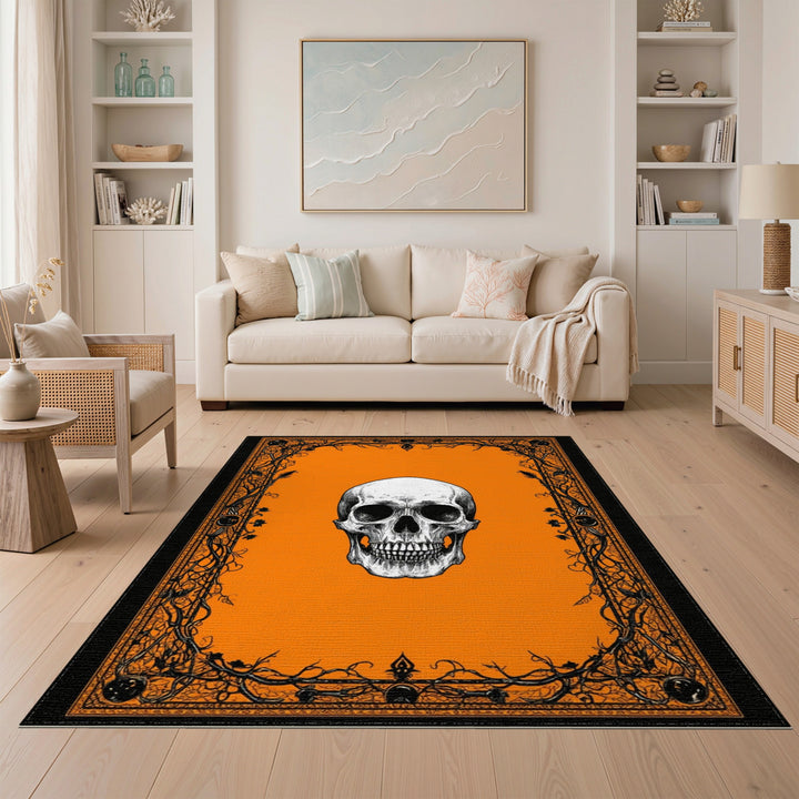 Vintage Skull Orange Area Rug