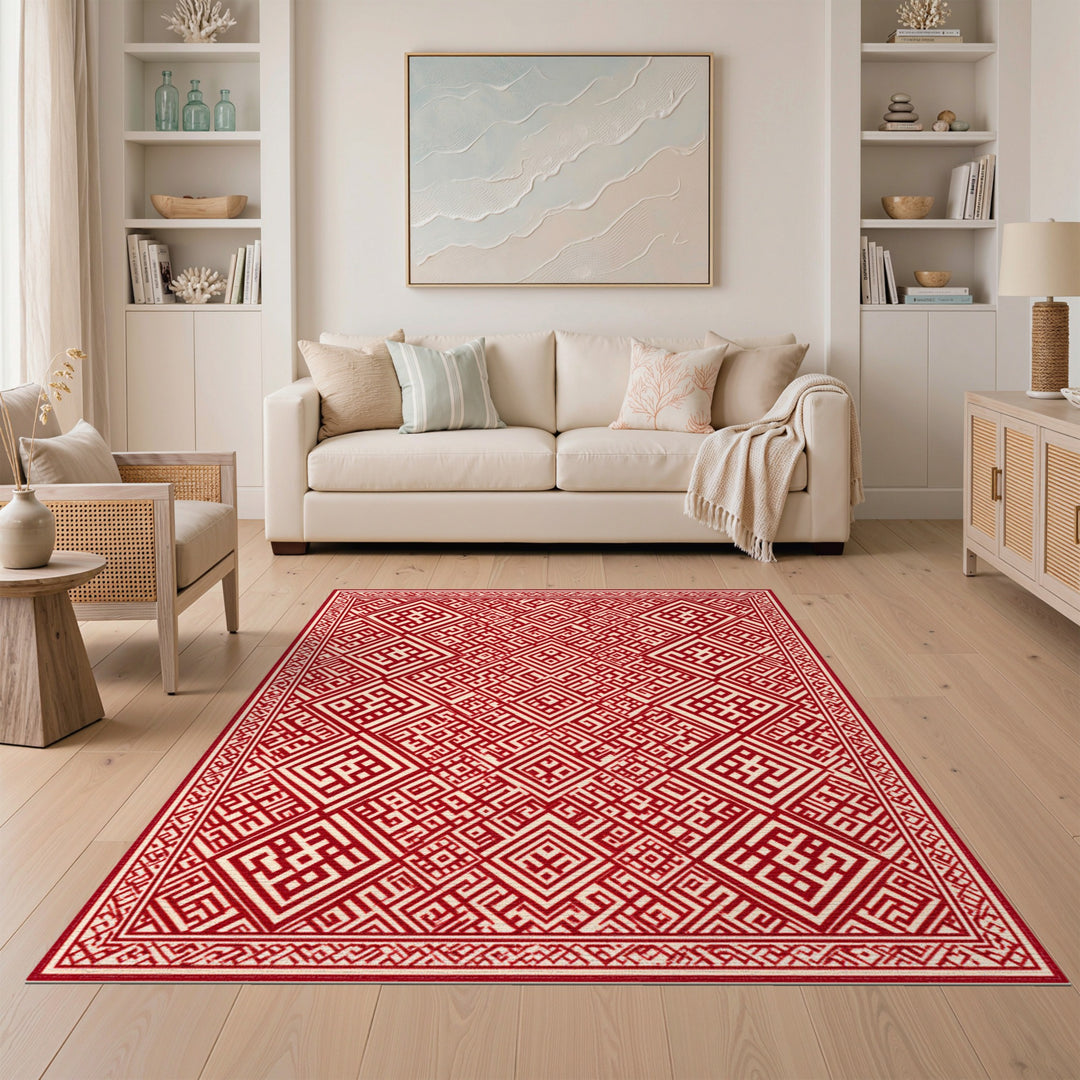 Red Geometric Diamond Area Rug