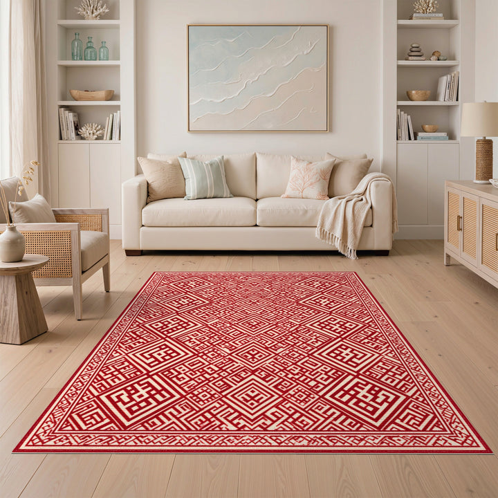 Red Geometric Diamond Area Rug