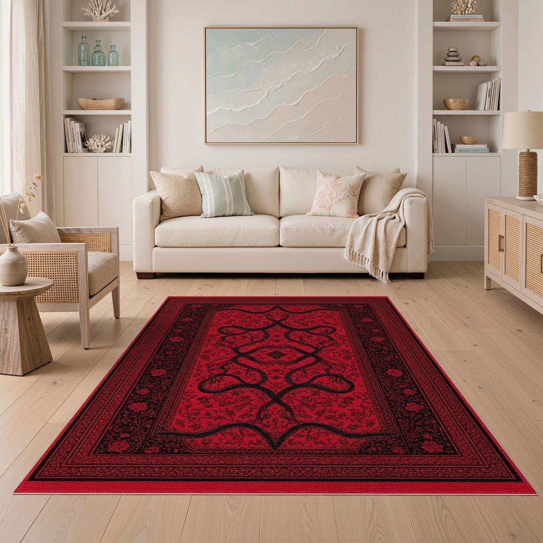 Red Serpent Floral Persian Area Rug