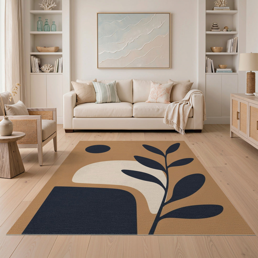 ODIKA Brown Abstract Leaf Area Rug
